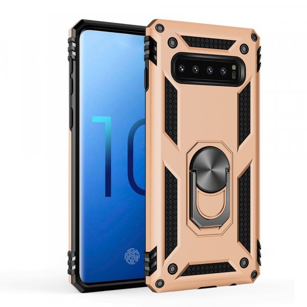 Wholesale Galaxy S10+ (Plus) Tech Armor Ring Grip Case with Metal Plate (Gold)
